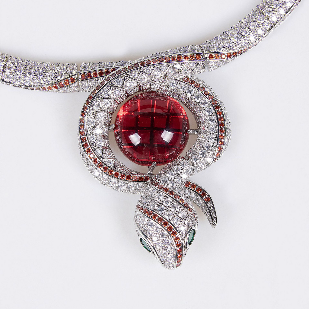 S925 Silver Snake-Themed Necklace with Diamond Accents Vera Lux