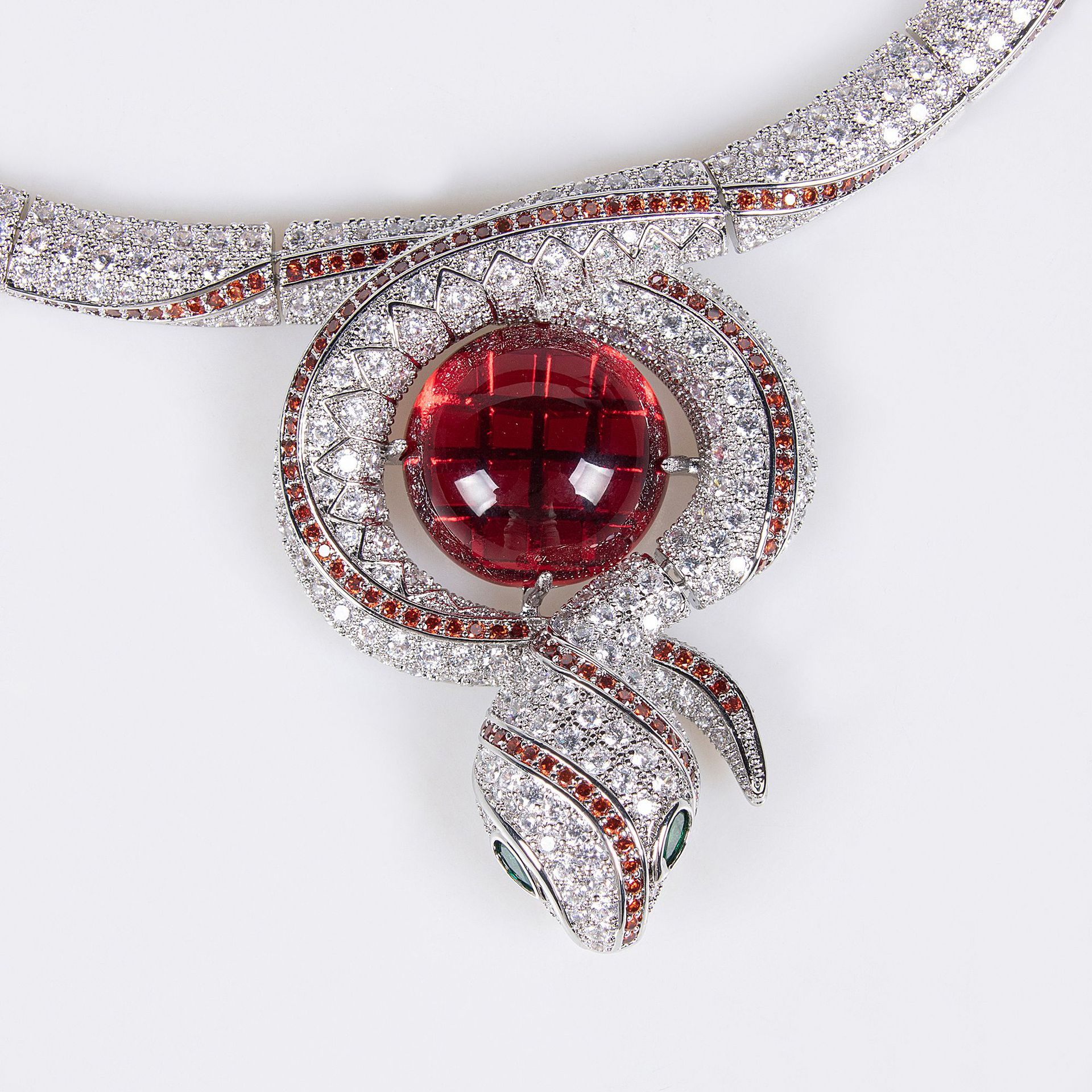 S925 Silver Snake-Themed Necklace with Diamond Accents Vera Lux