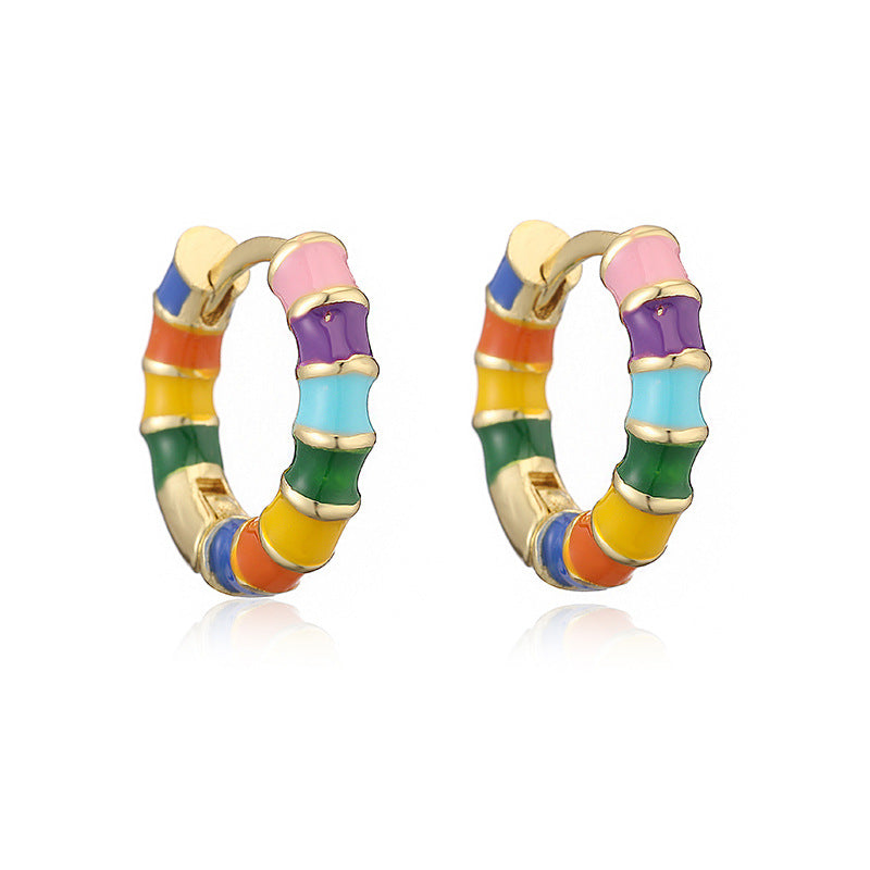 Colorful Dripping-Oil Circle Bamboo-Section Ear Clips Vera Lux