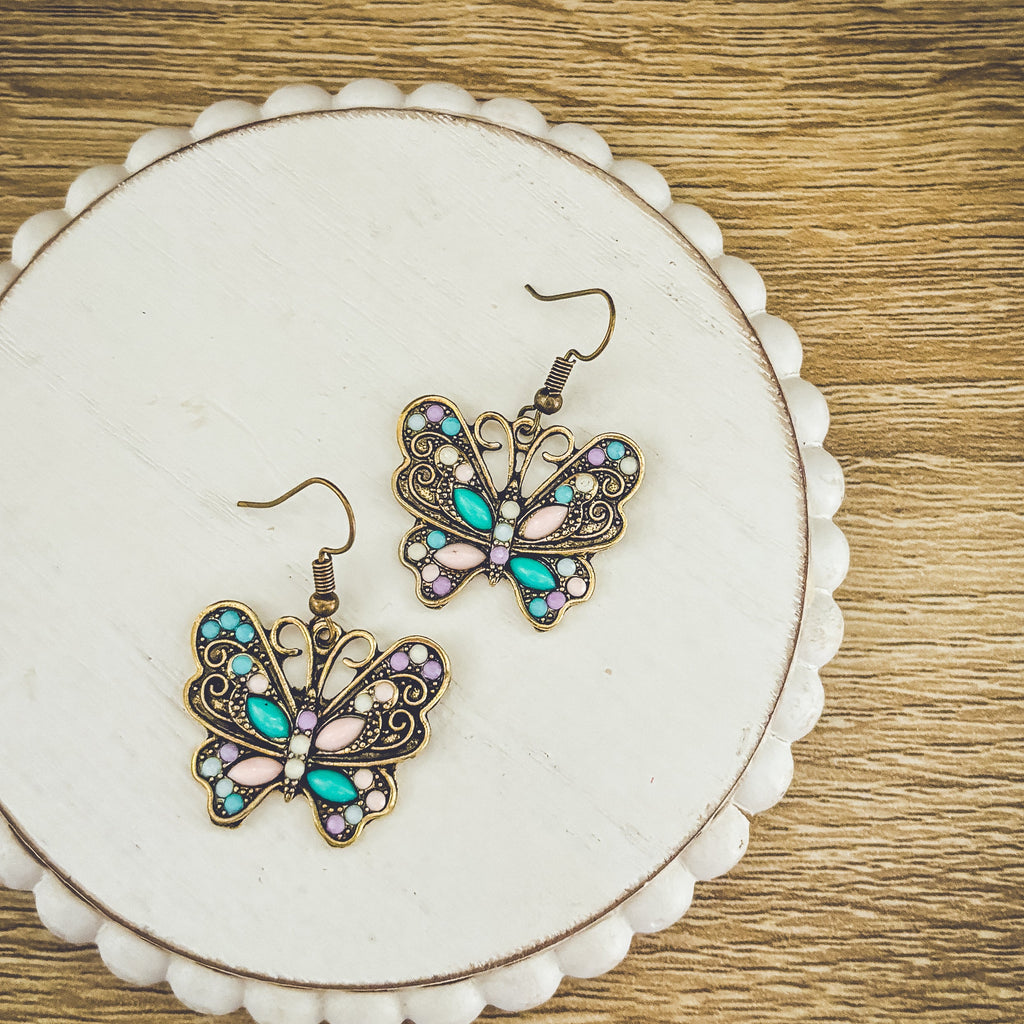 Beautiful Vintage Inspired Butterfly Earrings Rooted Home Goods