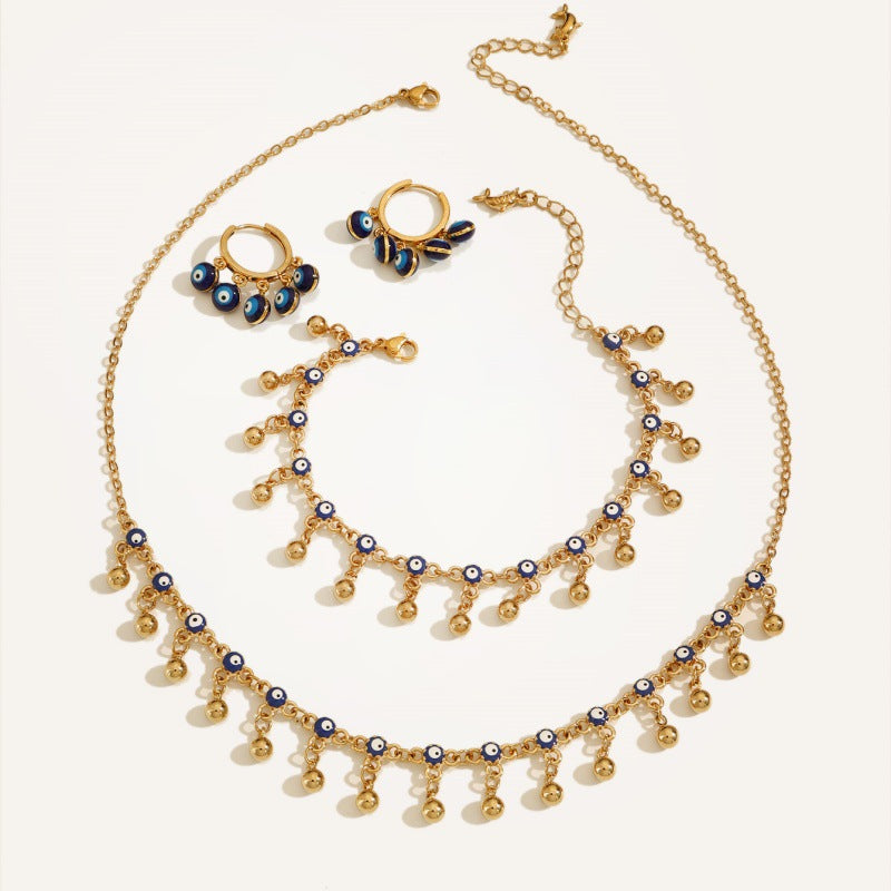 Bohemian Blue Evil Eye Tassel Necklace, Bracelet and Earring Set Vera Lux