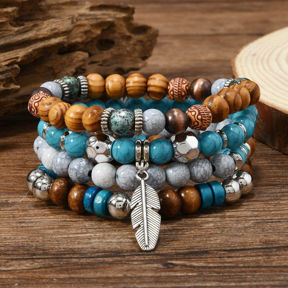 Fashionable Casual Turquoise Beaded Elastic Bracelet Vera Lux