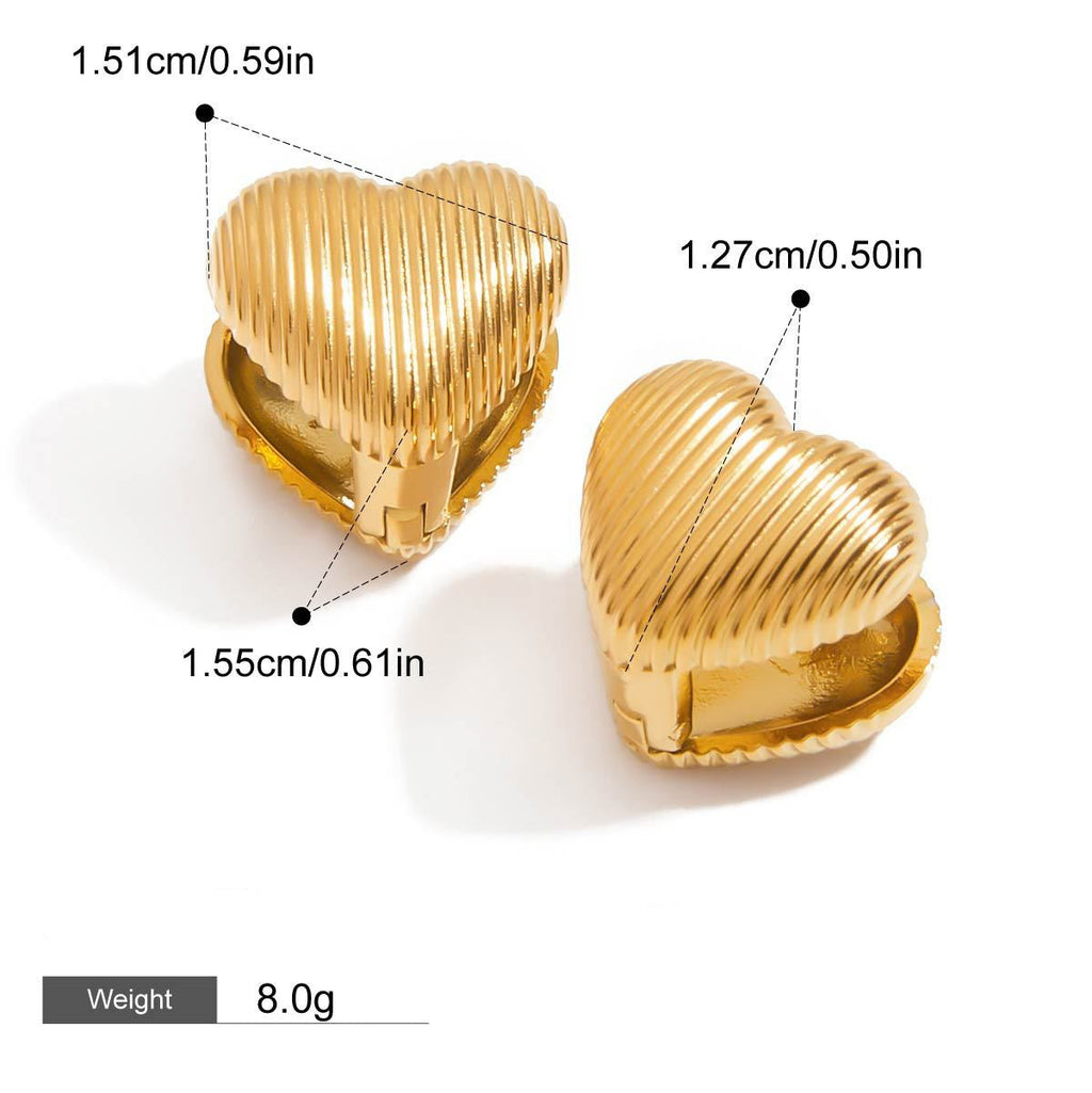 18K gold heart-shaped earrings with textured design, simple and fashionable Vera Lux