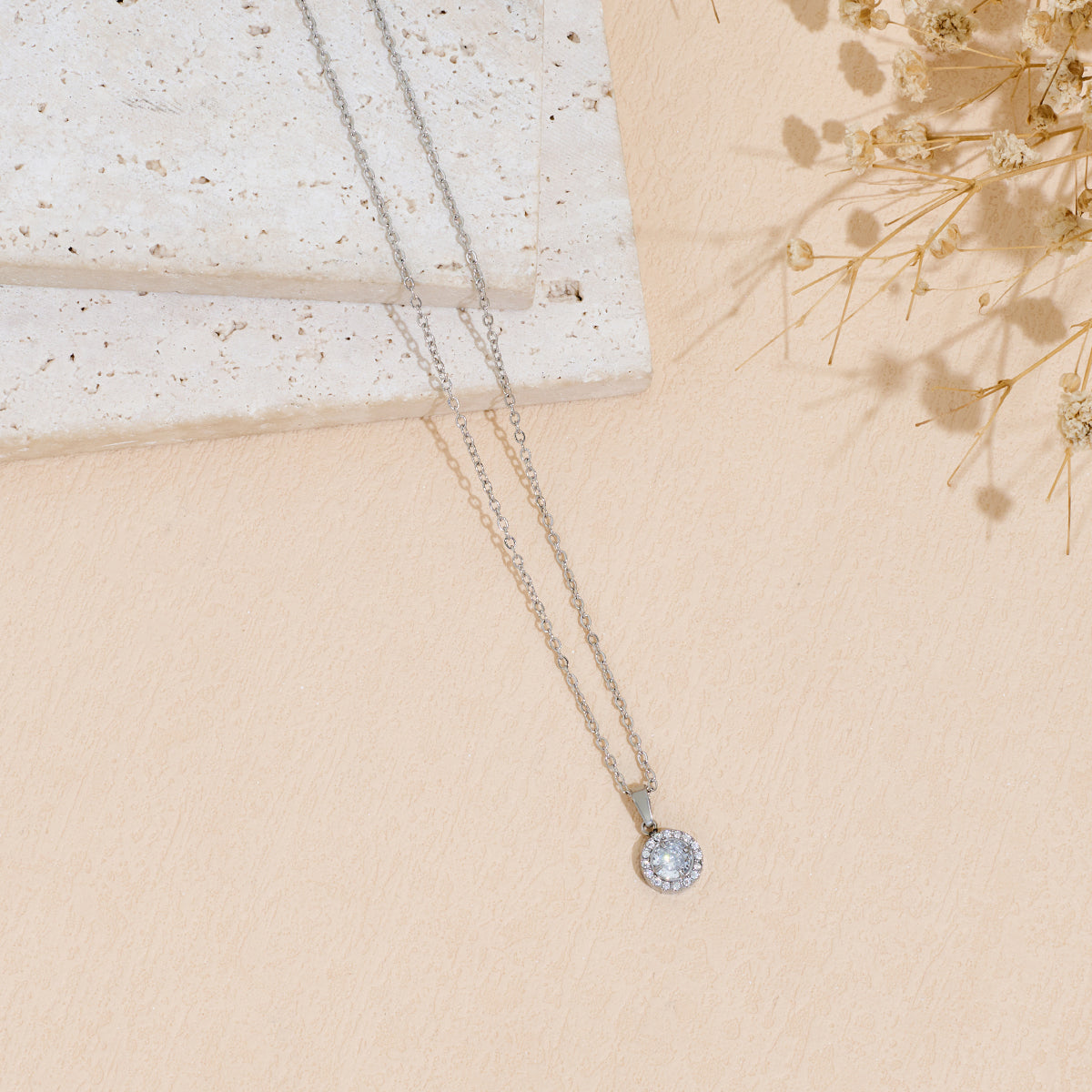 Stainless Steel Pendant Necklace With Zircon Inlay Vera Lux