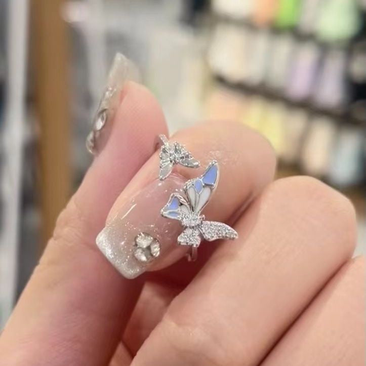 Blue Double Butterfly Open Ring For Women, New Vintage Luxury Delicate Fairy Style Adjustable Index Finger Band Vera Lux