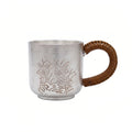 925 Sterling Silver Elegant Silver Tea Cup with Embossed Floral Design and Woven Rattan Handle - Handicraft Vera Lux