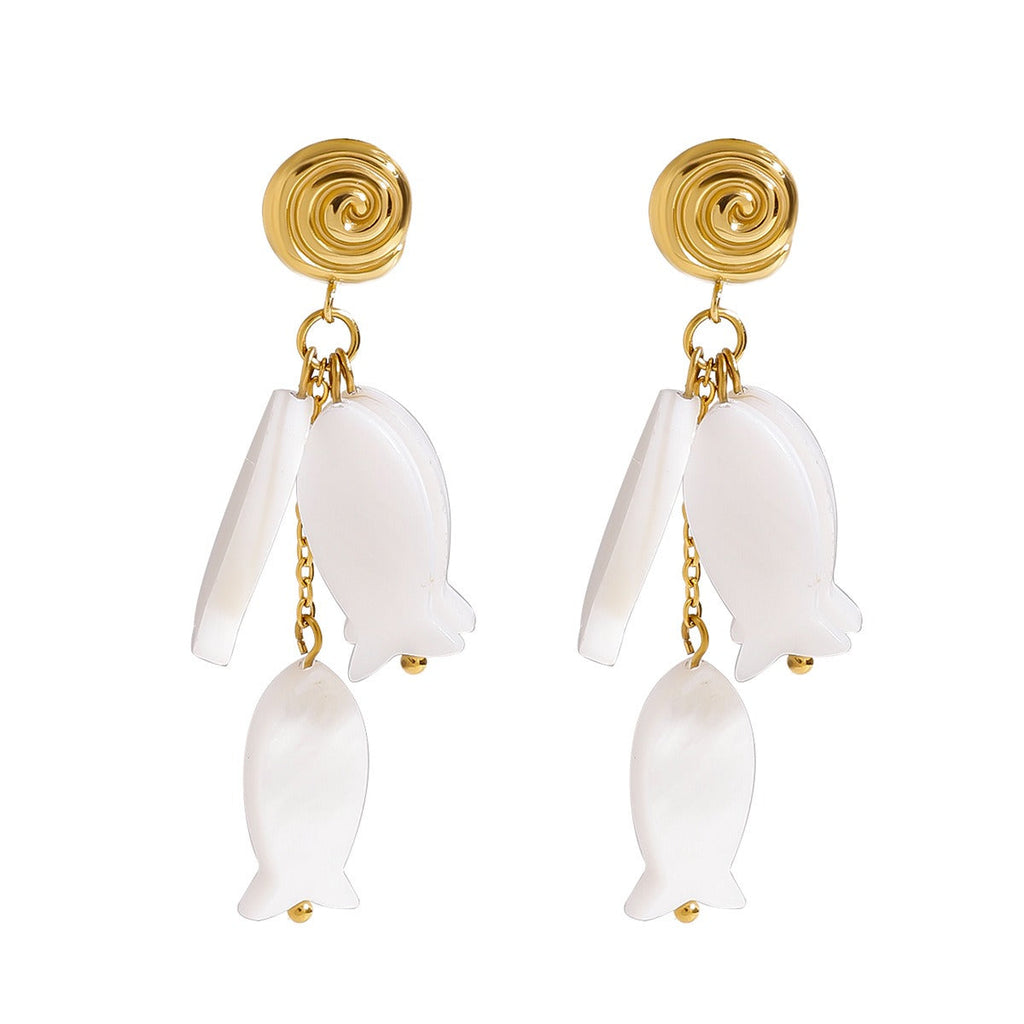 18K gold thread with fish-shaped tassel design exquisite and noble earrings Vera Lux