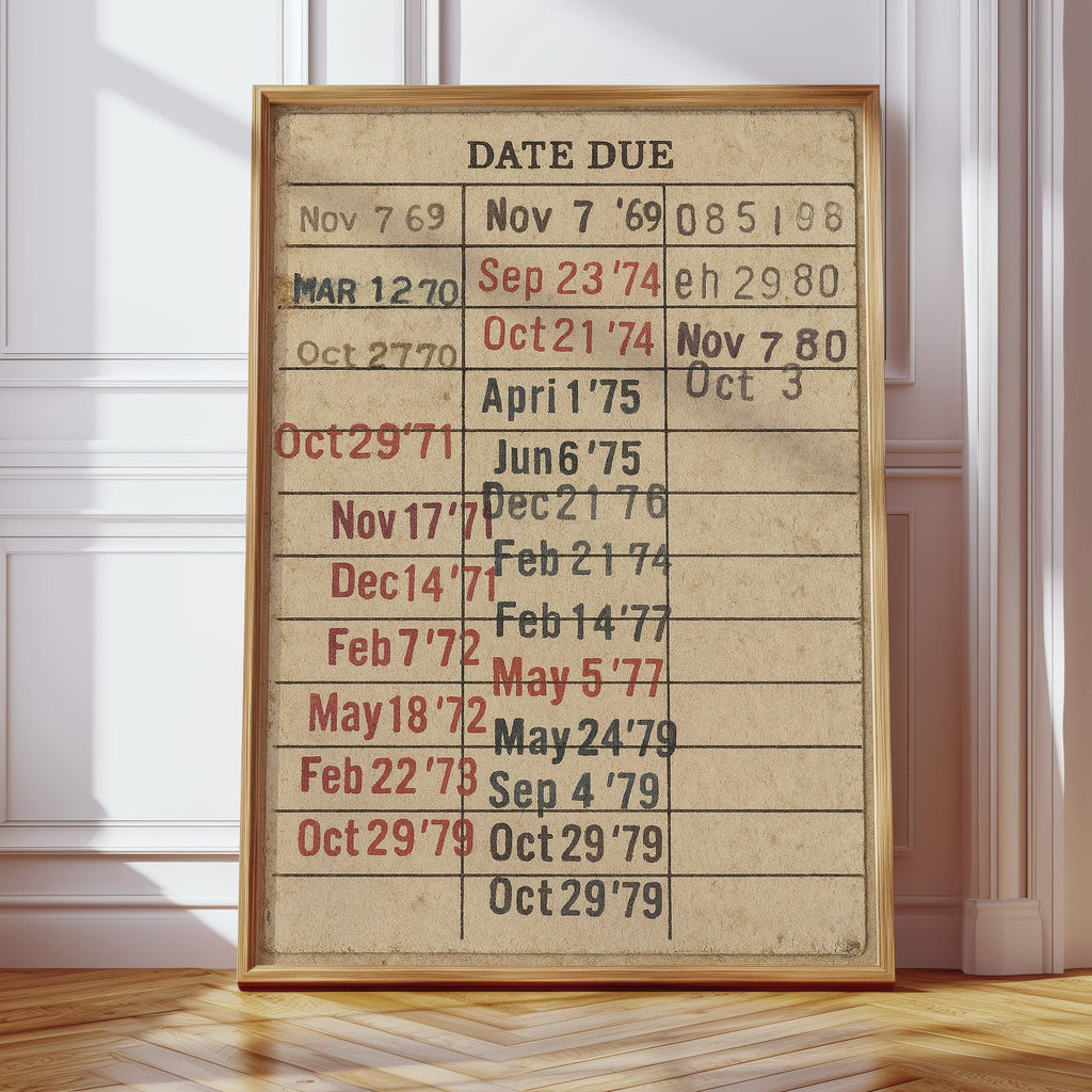 Vintage Library Date Due Card – Retro Paper Texture Wall Art Kooly