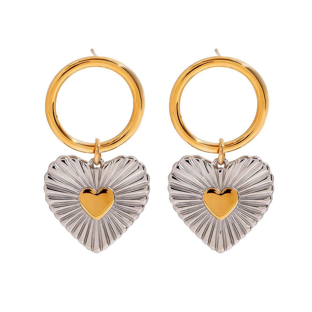 18k gold heart-shaped earrings with gold and silver color matching design, simple and personalized Vera Lux