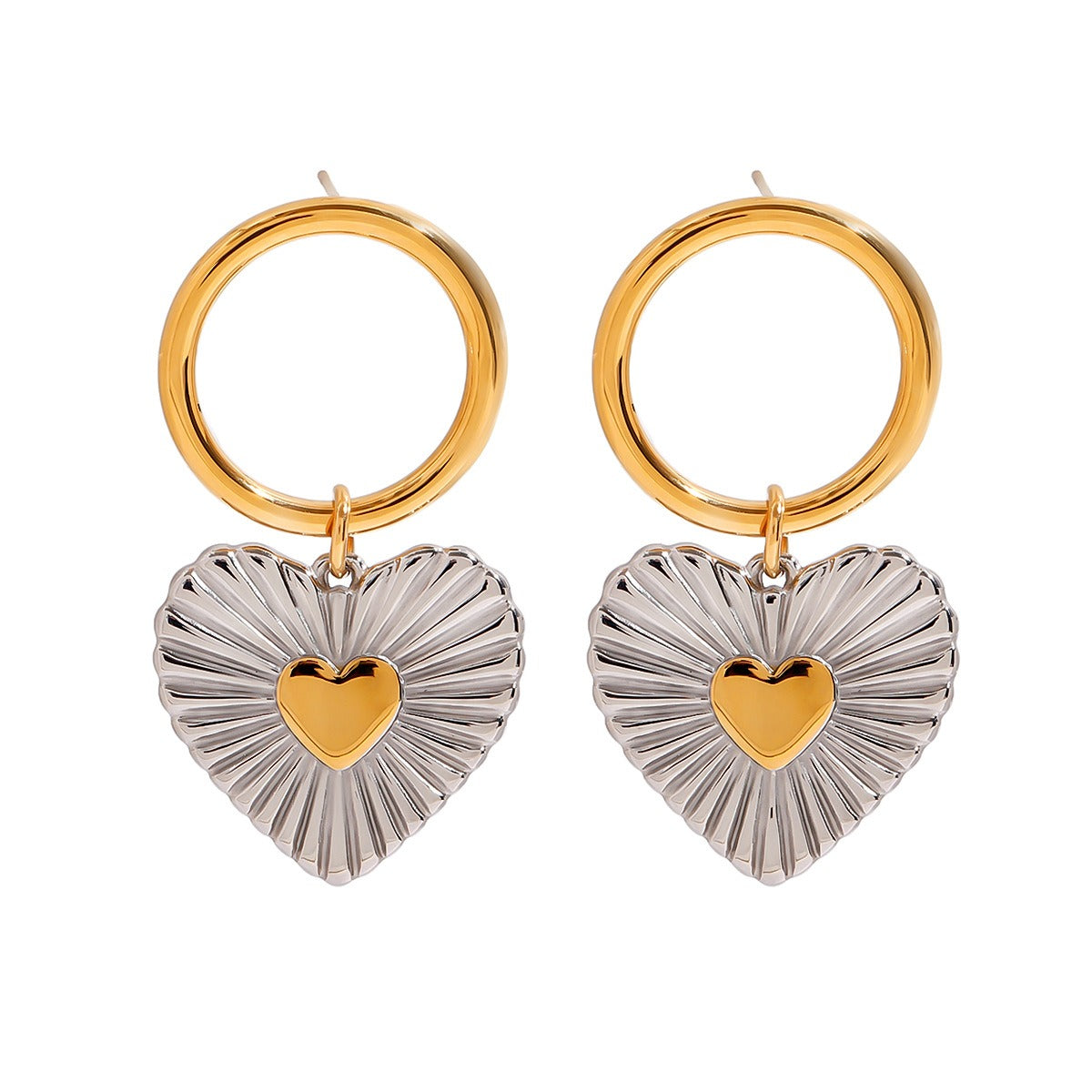 18k gold heart-shaped earrings with gold and silver color matching design, simple and personalized Vera Lux