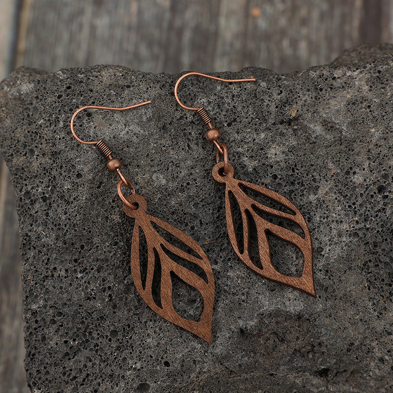 Retro-style Leaf-shaped Minimalist Ethnic-style Personalized Wooden Earrings Vera Lux