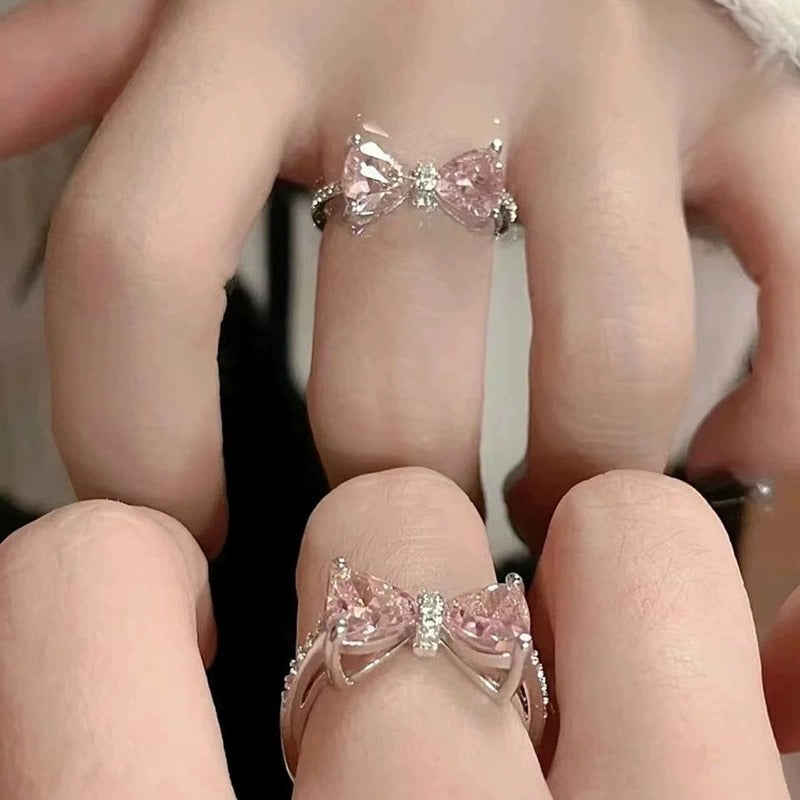 Bow Heart Ring,  Zircon, Open Band For Women,  Hot Sale, Live Streaming Style, French Delicate Micro-set Finger Ring Vera Lux