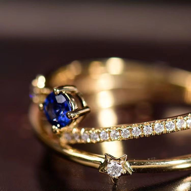 Blue Crystal Ring With Three Rows Of Diamonds Vera Lux