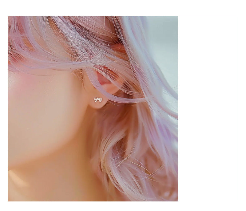 S999 Sterling Silver Bow Stud Earrings, Versatile For Daily & Commute, Ideal For Best Friends, Women's Cartilage Tragus Piercing With Unique Minimalist Design Vera Lux