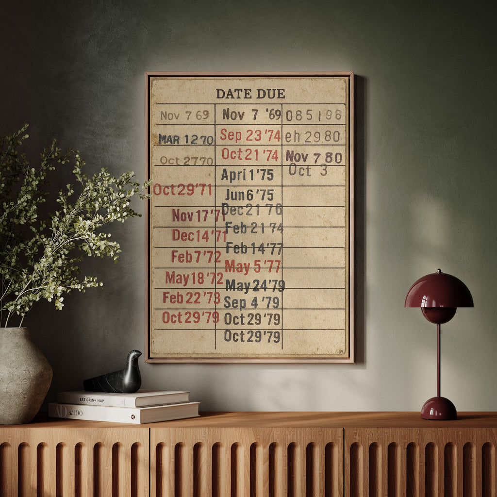 Vintage Library Date Due Card – Retro Paper Texture Wall Art Kooly