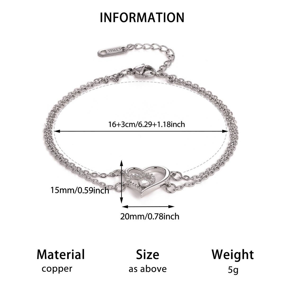 Adjustable Heart Zircon Bracelet For Women Vera Lux