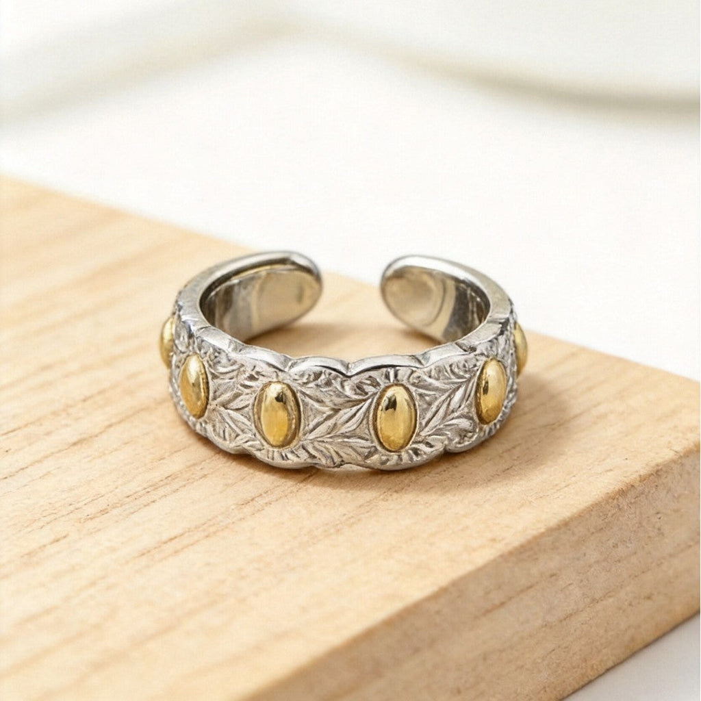 Brass Seven-Grain Rice Ring, Vintage Handcrafted Light Luxury Open Adjustable Band Vera Lux