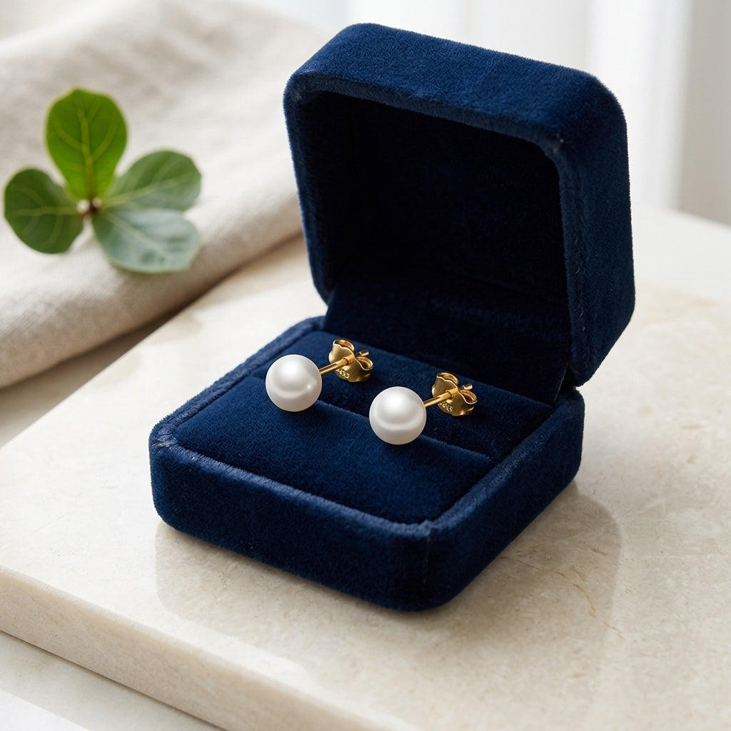 925 Sterling Silver Classic Round White Pearl Stud Earrings with Sterling Silver Butterfly Backings Vera Lux