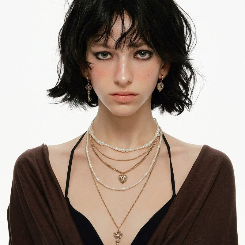 Retro Love Lock Core Series Multi-Layer Pearl Necklace Vera Lux