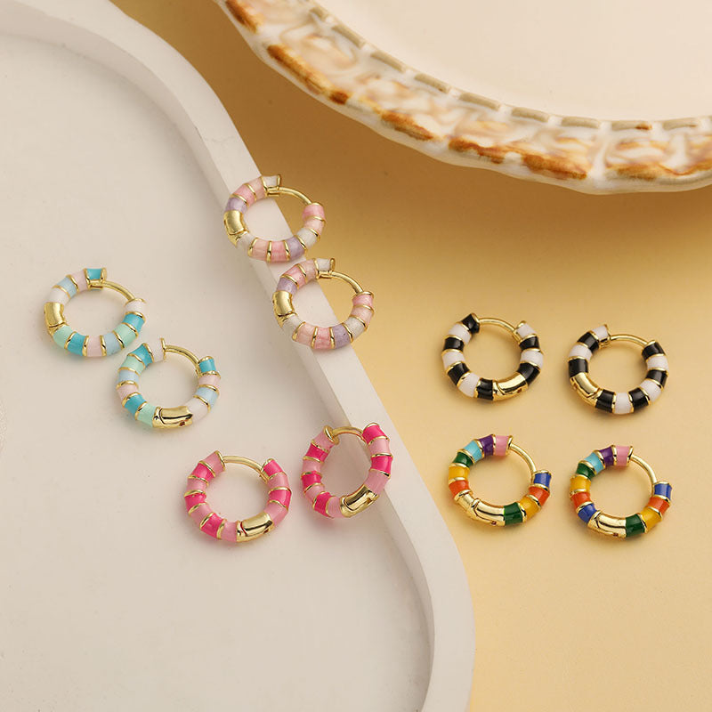 Colorful Dripping-Oil Circle Bamboo-Section Ear Clips Vera Lux