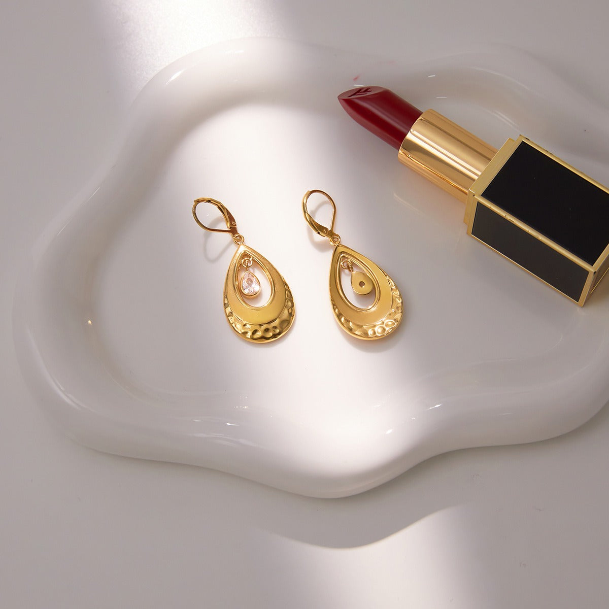 18K gold lightweight luxury high-end teardrop zircon hoop earrings Vera Lux
