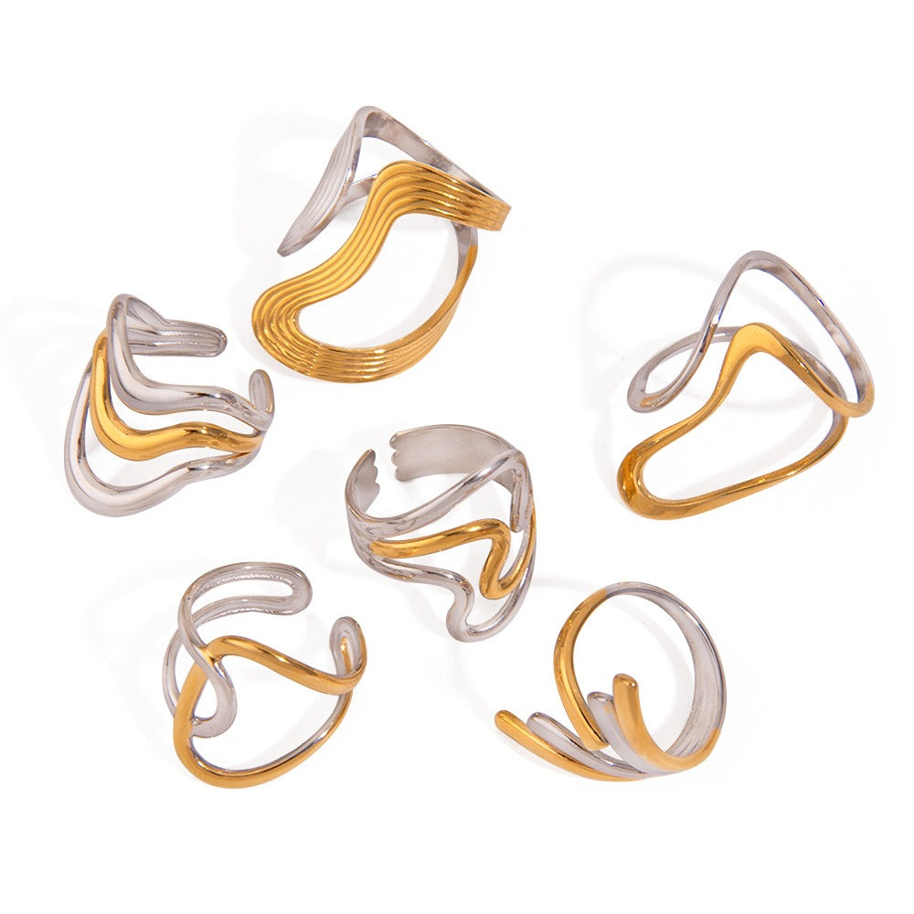 18K gold geometric lines with gold and silver color matching design simple and elegant ring Vera Lux