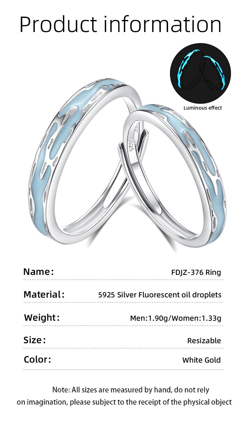 S925 sterling silver Jiangnan Misty Rain fluorescent couple ring Vera Lux