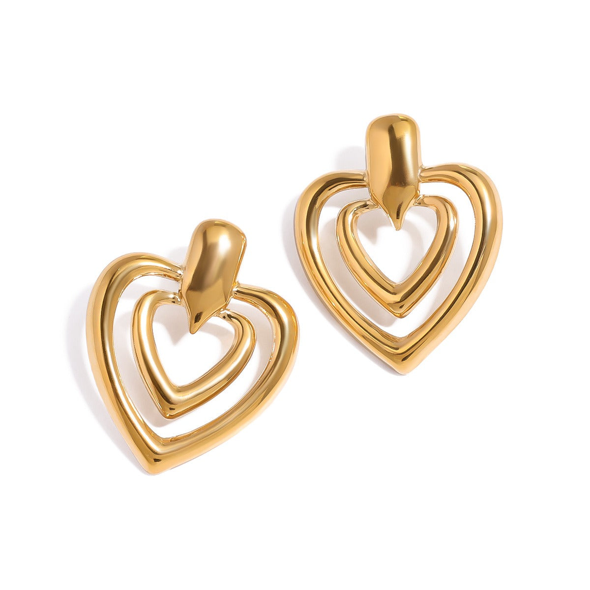 18K gold double-layer heart with hollow design simple and elegant earrings Vera Lux