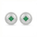 925 Sterling Silver Elegant Round Green Gemstone Stud Earrings with Sparkling Halo Vera Lux