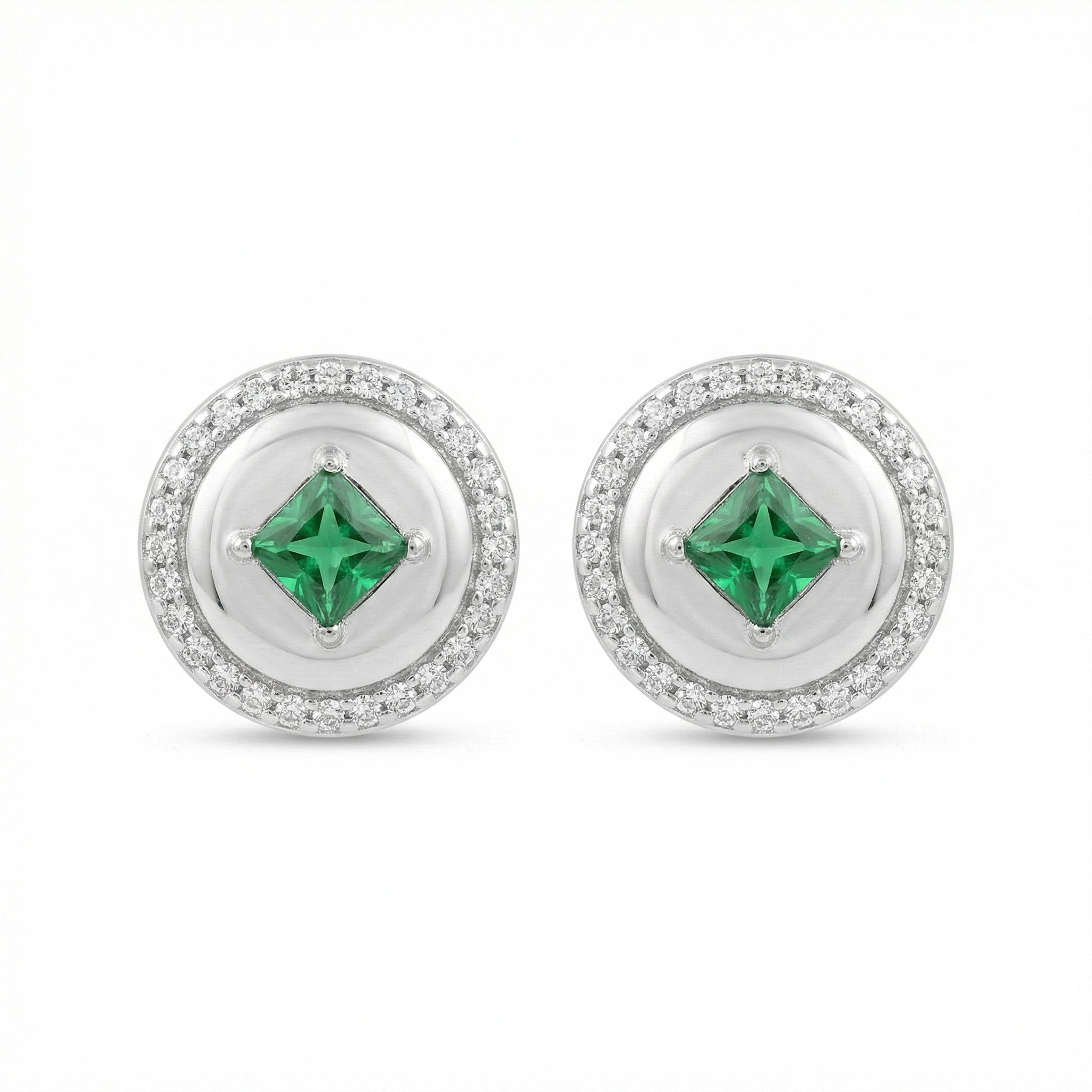 925 Sterling Silver Elegant Round Green Gemstone Stud Earrings with Sparkling Halo Vera Lux