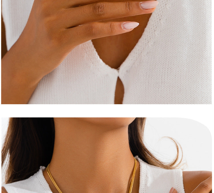 Diamond-studded Heart-shaped Snake Bone Chain Stainless Steel Necklace For Women - Luxurious And High-end, Double-layered And Stackable, Perfect For All Occasions. Vera Lux