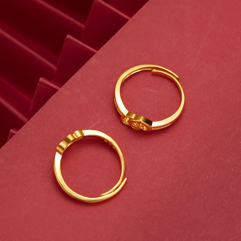 Vietnamese Sand Gold Plated Double Heart Ring For Women, Japanese & Korean Fashion Adjustable Open Love Ring Vera Lux