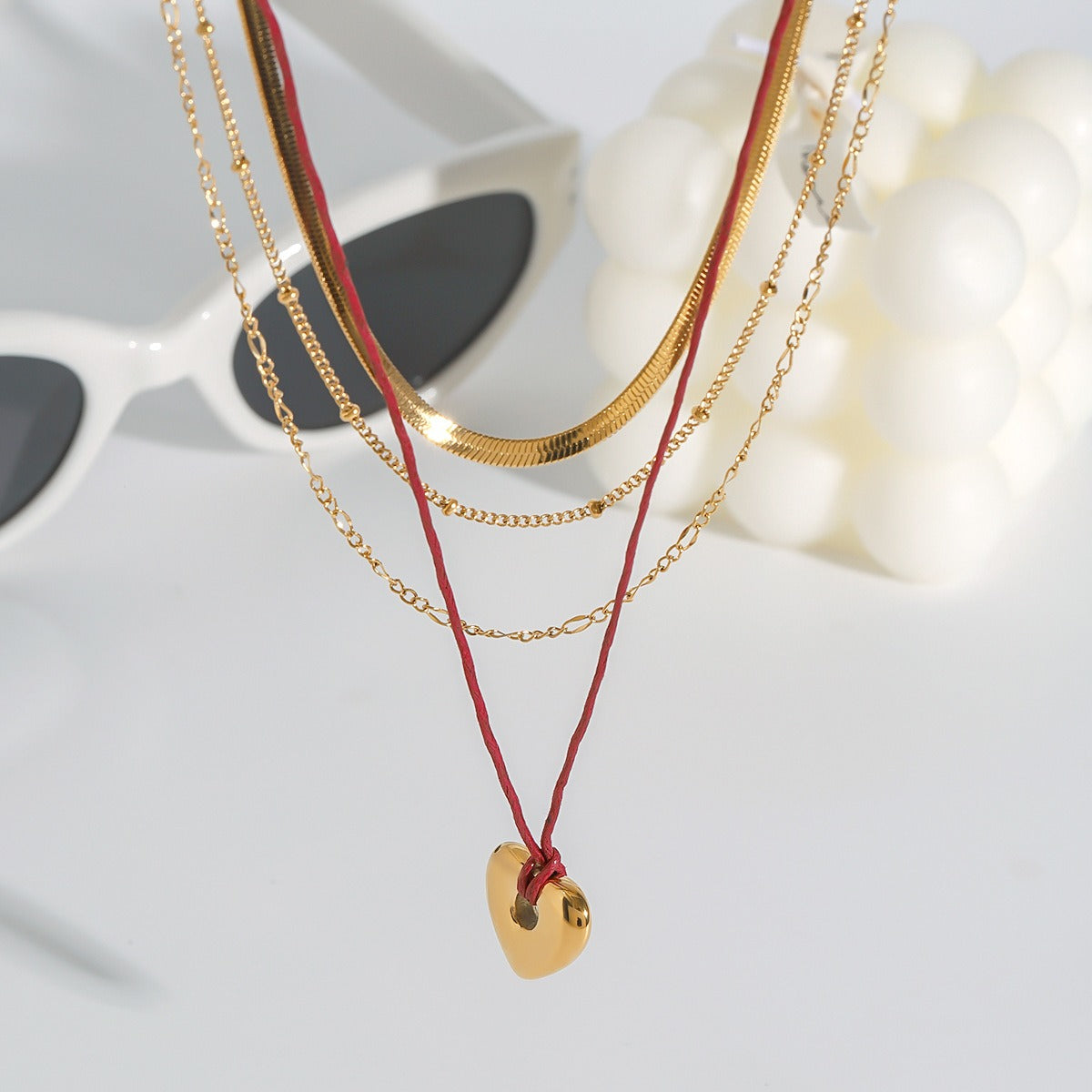 18K gold heart with multi-layer chain design trendy personality necklace Vera Lux