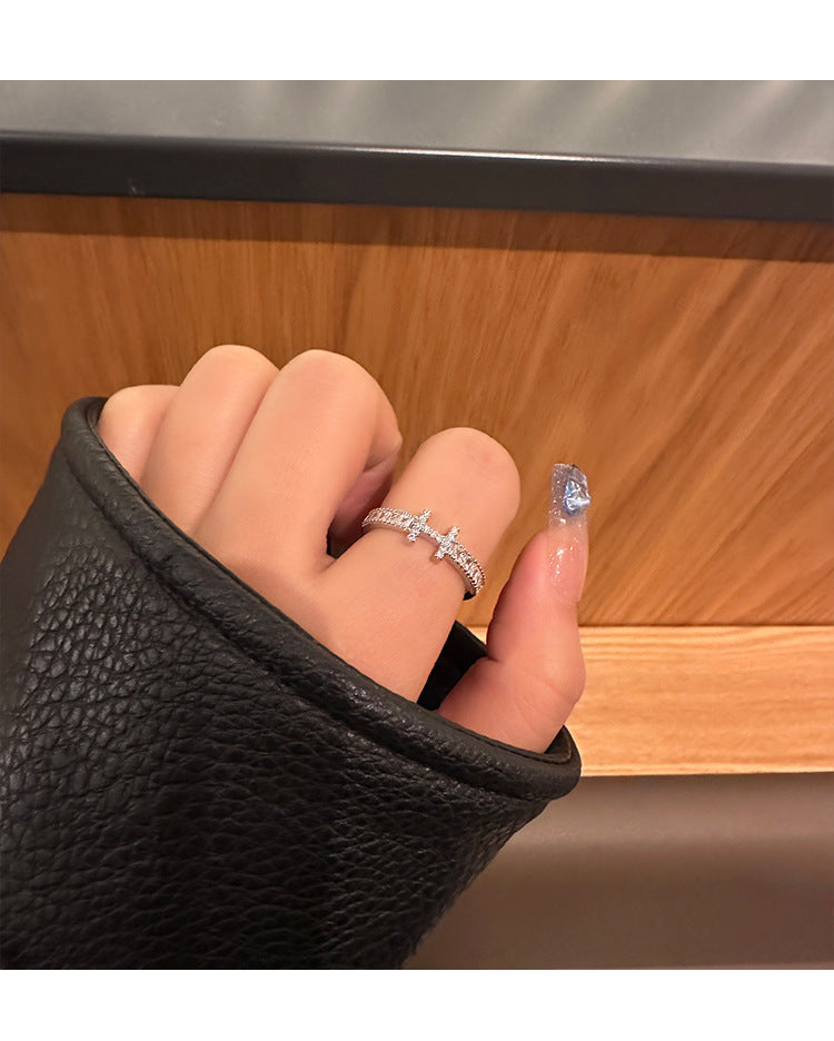 Elegant Light Luxury High-End Diamond Ring For Women, INS Versatile Open Index Finger Ring, Niche Simple Sparkling Zircon Band Vera Lux