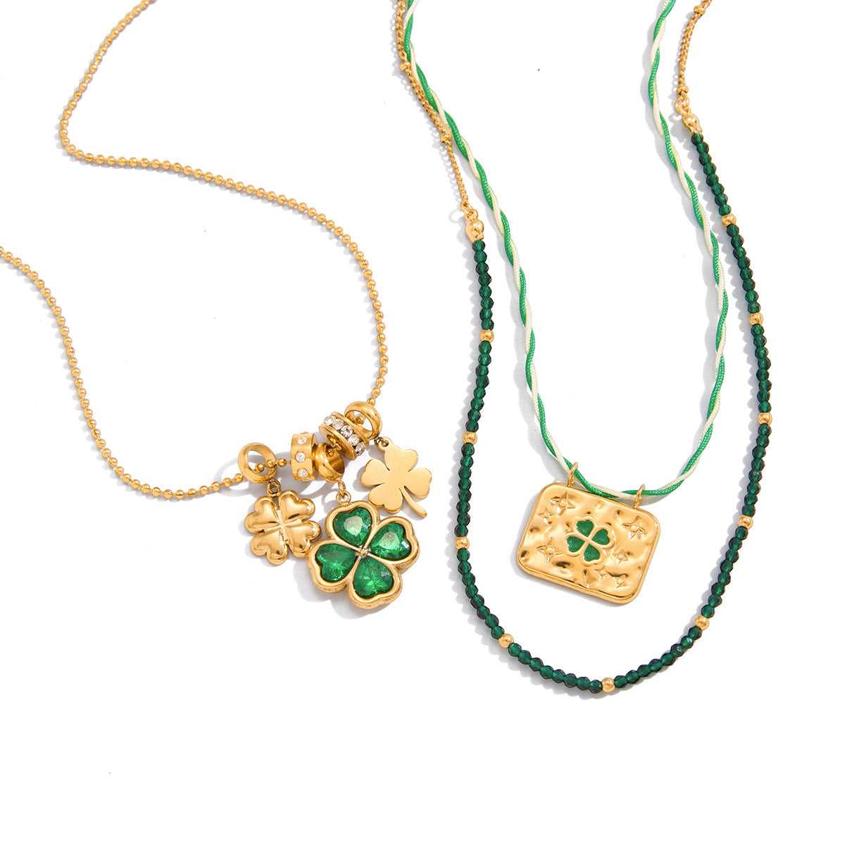 Green Clover Stainless Steel Necklace Collection Vera Lux