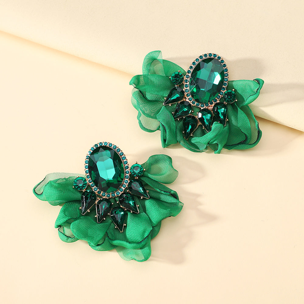 Handmade Coloful Glass Chiffon Flower Stud Earrings For Women Bold Fashion Jewelry Party Prom Vacation Vera Lux