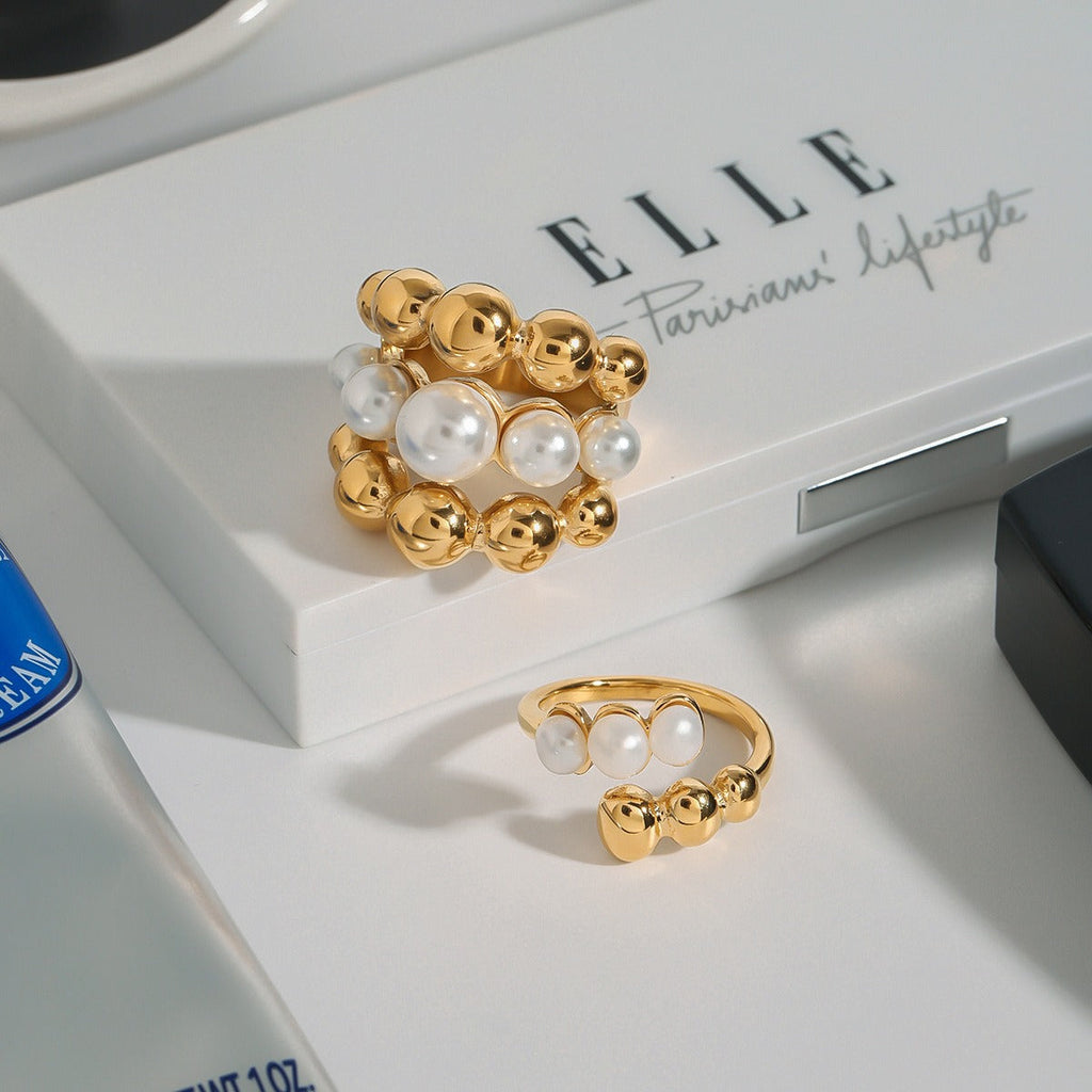 18K gold round bead-shaped pearl inlaid exquisite and noble ring Vera Lux