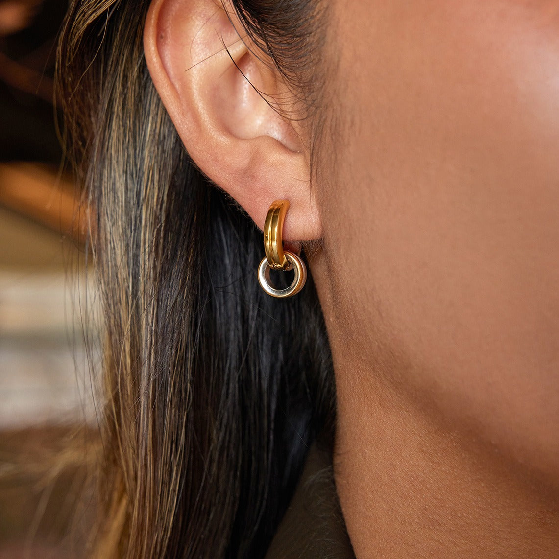 18K gold lightweight luxury double crossover hoop earrings Vera Lux