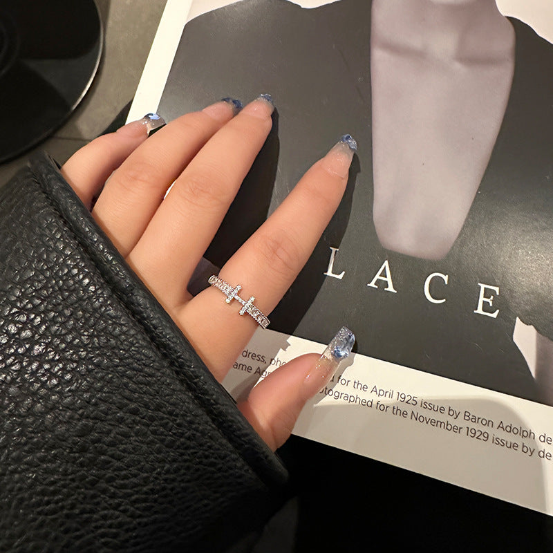 Elegant Light Luxury High-End Diamond Ring For Women, INS Versatile Open Index Finger Ring, Niche Simple Sparkling Zircon Band Vera Lux