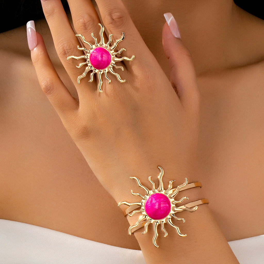 Elegant And Stylish Sunflower Bracelet And Ring Jewelry Set For Women Vera Lux