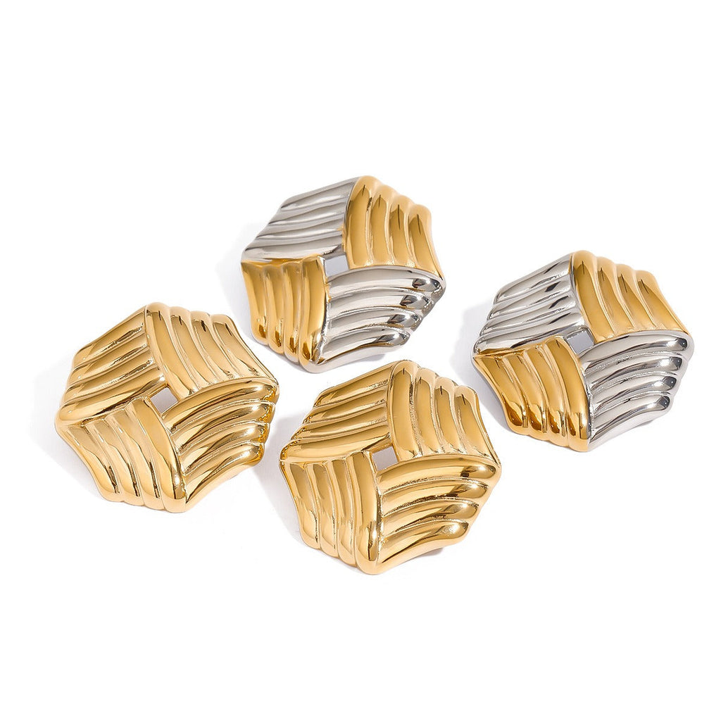 18K gold octagonal earrings with stripes design Vera Lux