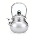 925 Sterling Silver Elegant Polished Silver Tea Kettle with Green Jade Knot Finial and Arch Handle - Handicraft Vera Lux