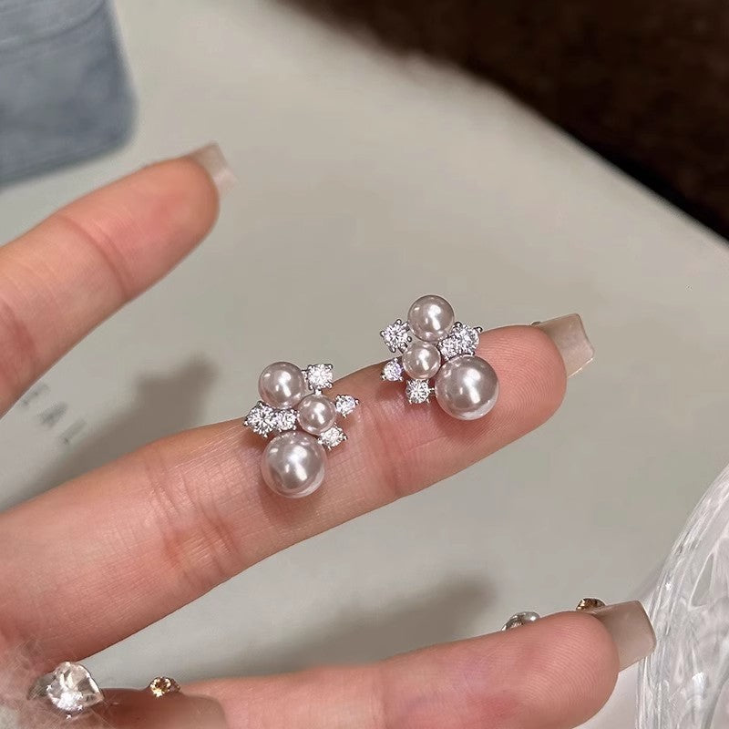 Gentle, Fair-looking Manta Rose Gold Pearl Zircon Stud Earrings Vera Lux