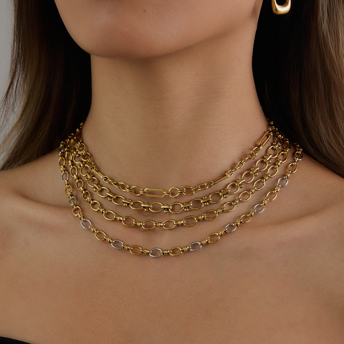 18K gold chain with gold and silver color matching design simple and elegant necklace Vera Lux