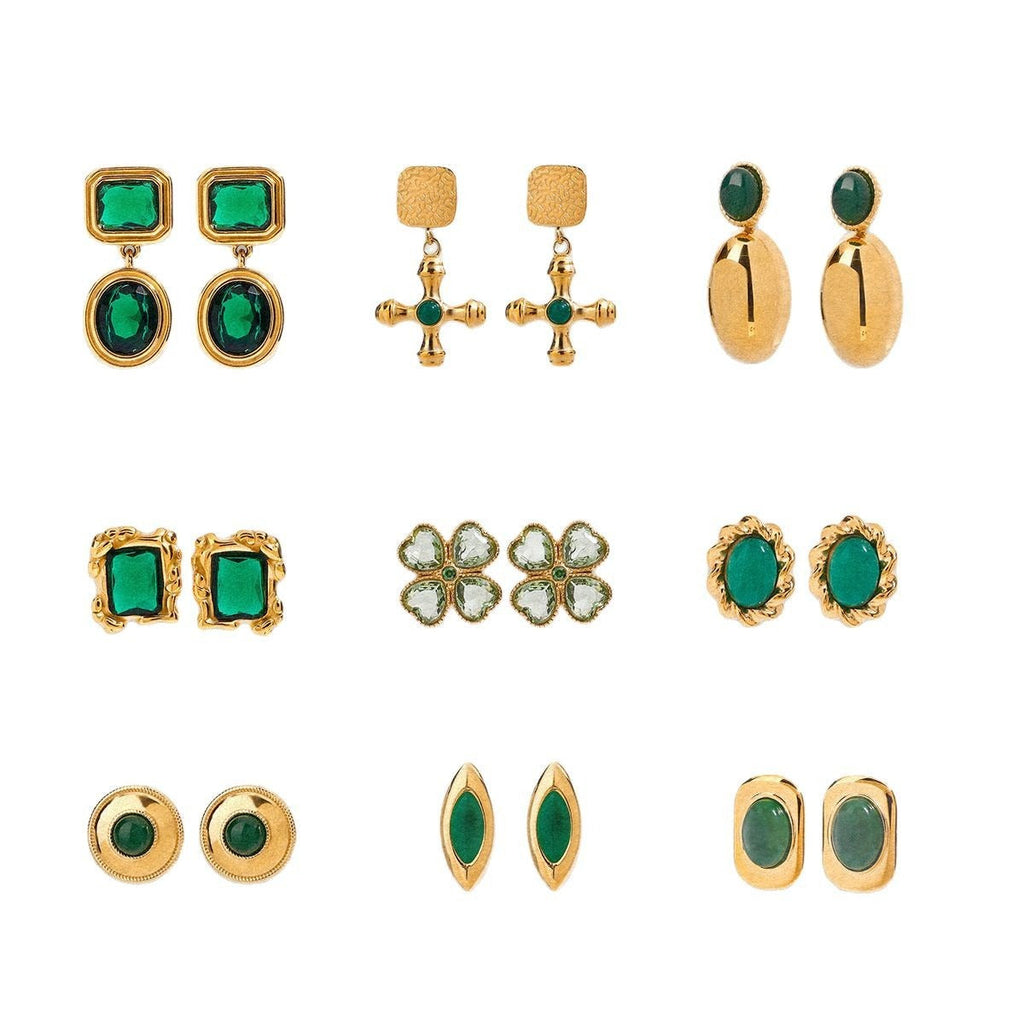 18K gold geometric/flower-shaped inlaid gemstone design light luxury noble earrings Vera Lux