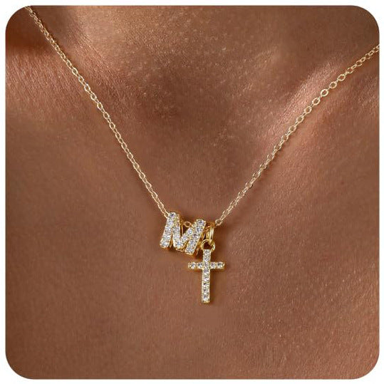 Zircon Inlaid 26 Letter Cross English Necklace Vera Lux
