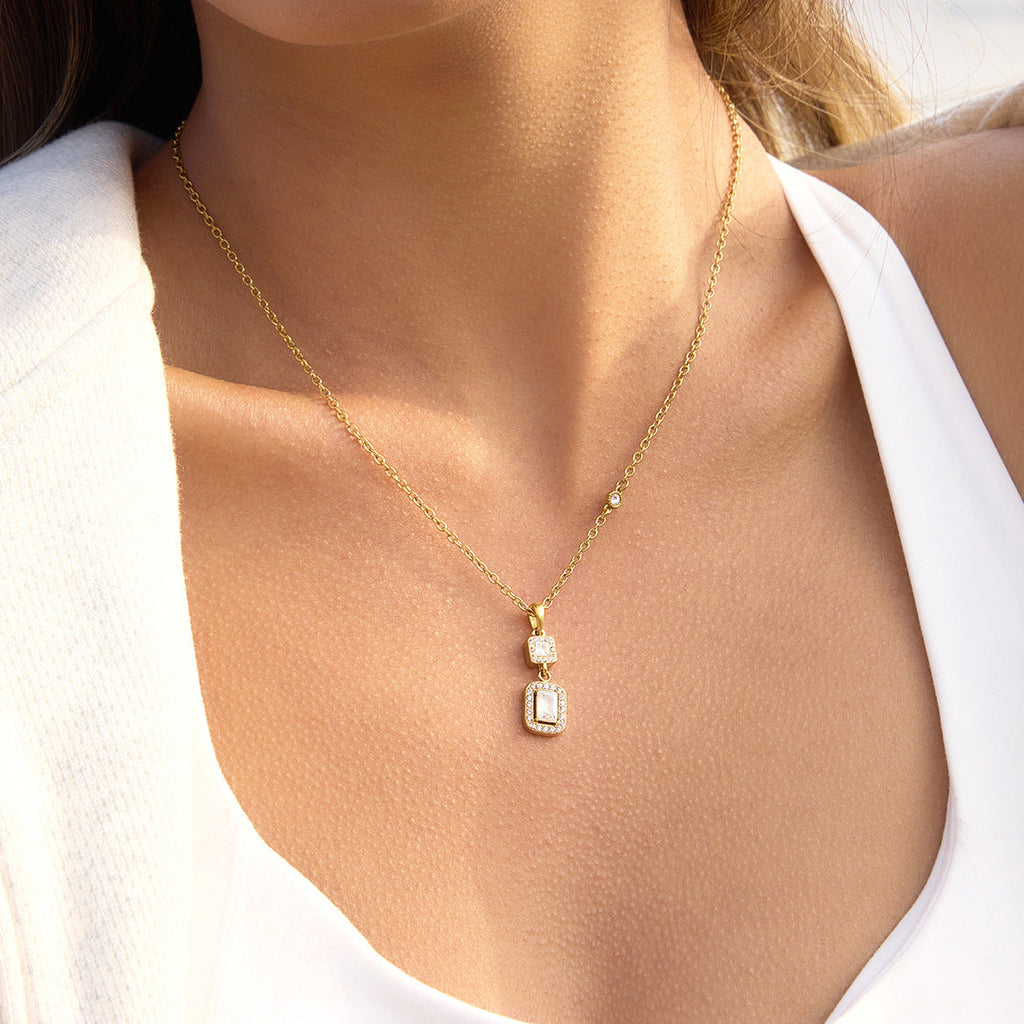 Square Zircon Pendant Necklace Collection Vera Lux