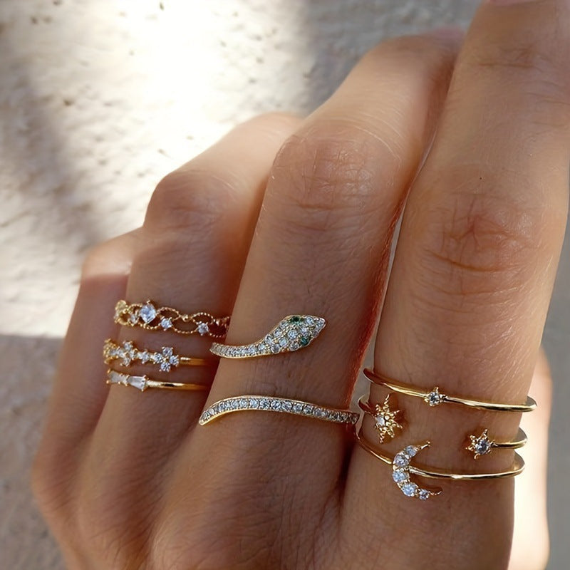 Women's Hollow Moon Snake-Shaped Ring Set Vera Lux