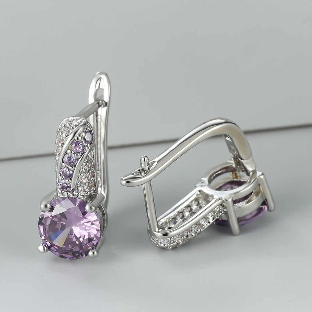 AutumnWinter Accessories White K-Gold Inlaid Round Amethyst Ear Clips Vera Lux