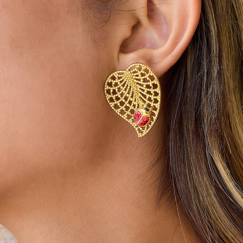 18K gold classic ladybug and leaf earrings Vera Lux